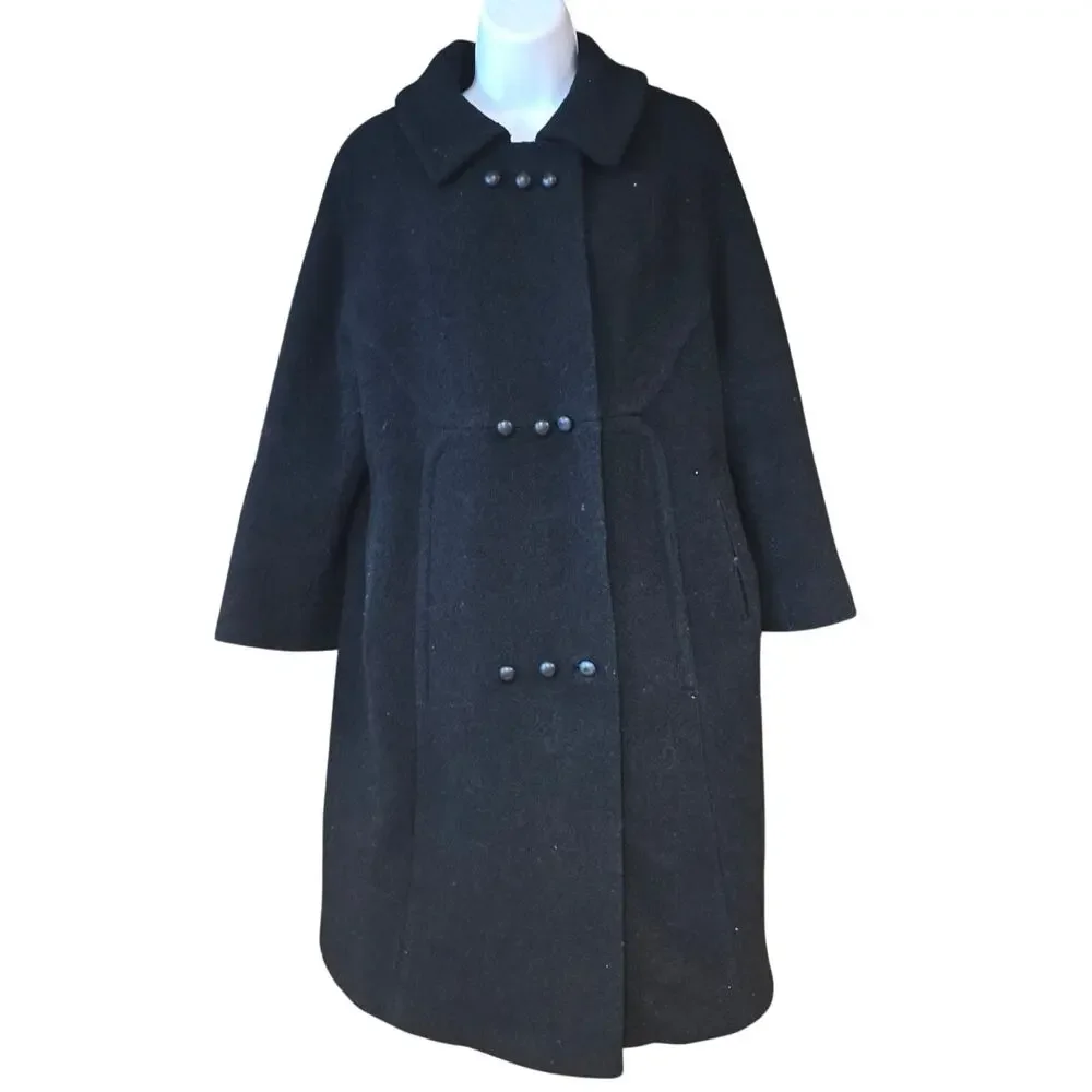 Vintage 50s Forstmann Frizelda, black wool coat 3 sets0 buttons‎ sz L